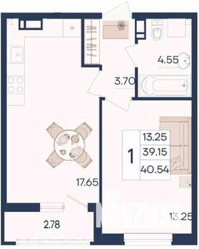 1-к квартира, вторичка, 41м2, 4/18 этаж