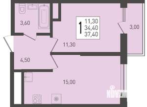 1-к квартира, вторичка, 37м2, 14/24 этаж