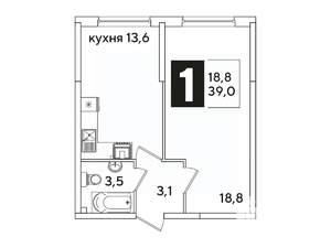 1-к квартира, вторичка, 39м2, 2/16 этаж