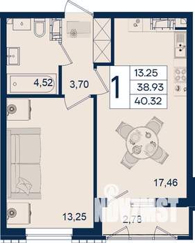 1-к квартира, вторичка, 40м2, 9/18 этаж