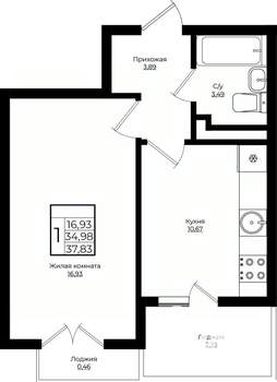 1-к квартира, вторичка, 38м2, 3/10 этаж