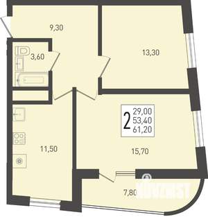 2-к квартира, вторичка, 61м2, 19/24 этаж