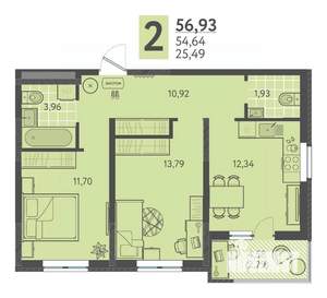 2-к квартира, вторичка, 57м2, 13/18 этаж