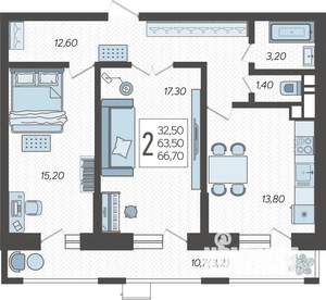 2-к квартира, строящийся дом, 68м2, 5/12 этаж