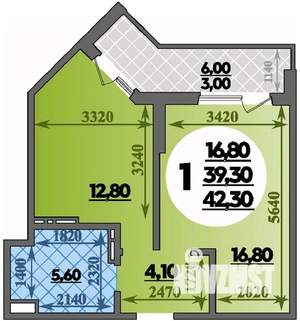1-к квартира, строящийся дом, 42м2, 18/22 этаж