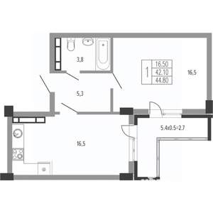 1-к квартира, вторичка, 46м2, 12/15 этаж