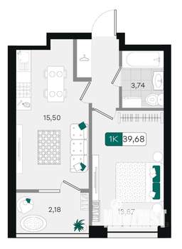 1-к квартира, вторичка, 40м2, 5/9 этаж