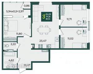 3-к квартира, вторичка, 81м2, 9/18 этаж