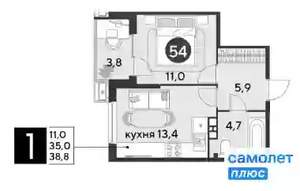 1-к квартира, вторичка, 39м2, 9/9 этаж
