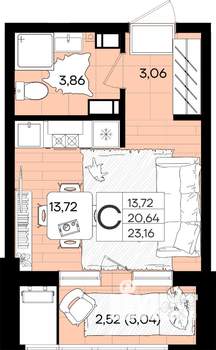 Студия квартира, вторичка, 23м2, 9/18 этаж