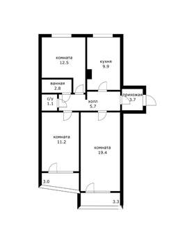 3-к квартира, вторичка, 66м2, 6/9 этаж