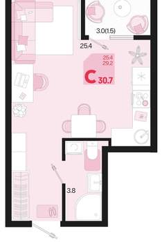 Студия квартира, вторичка, 31м2, 2/18 этаж