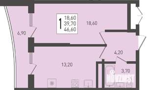 1-к квартира, вторичка, 47м2, 22/24 этаж