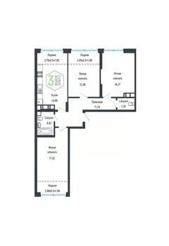 3-к квартира, вторичка, 85м2, 24/24 этаж