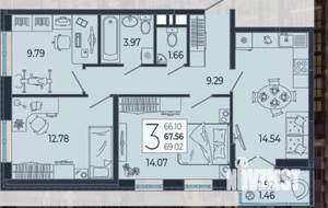 3-к квартира, вторичка, 69м2, 9/21 этаж