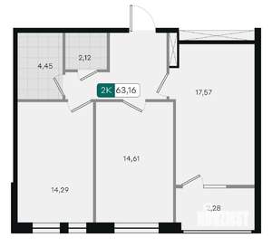 2-к квартира, вторичка, 63м2, 7/18 этаж