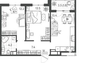 2-к квартира, вторичка, 54м2, 16/24 этаж