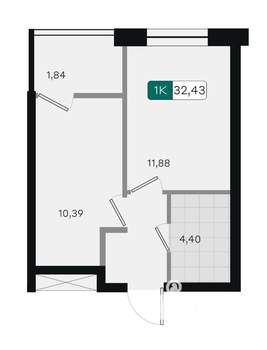 1-к квартира, вторичка, 32м2, 3/18 этаж