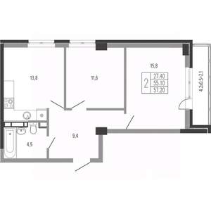 2-к квартира, вторичка, 59м2, 8/15 этаж
