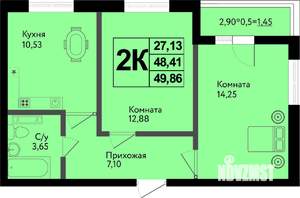 2-к квартира, вторичка, 50м2, 4/12 этаж