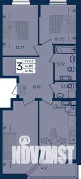 3-к квартира, вторичка, 77м2, 17/18 этаж