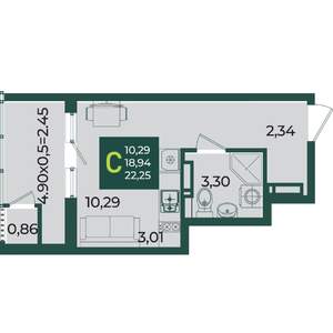 Студия квартира, вторичка, 22м2, 16/18 этаж