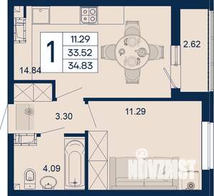 1-к квартира, вторичка, 35м2, 12/18 этаж