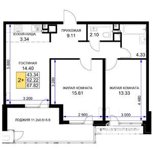 2-к квартира, строящийся дом, 68м2, 14/16 этаж