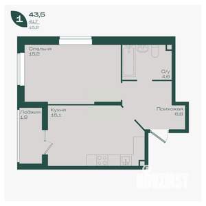 1-к квартира, вторичка, 44м2, 2/18 этаж