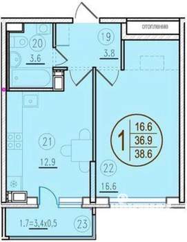 1-к квартира, сданный дом, 39м2, 11/17 этаж