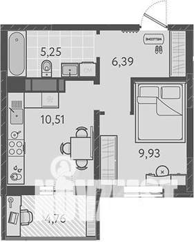 1-к квартира, вторичка, 34м2, 9/9 этаж