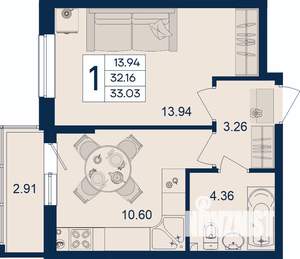 1-к квартира, вторичка, 33м2, 2/18 этаж