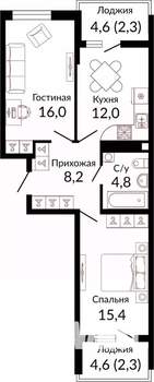 2-к квартира, вторичка, 63м2, 6/22 этаж