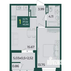 1-к квартира, вторичка, 41м2, 15/18 этаж