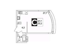Студия квартира, вторичка, 35м2, 7/16 этаж