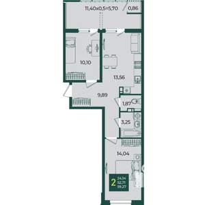 2-к квартира, вторичка, 59м2, 3/18 этаж