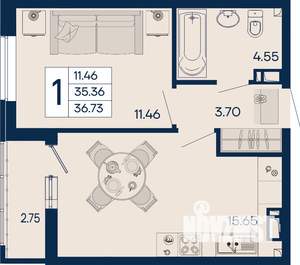 1-к квартира, вторичка, 37м2, 6/18 этаж