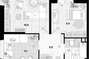 2-к квартира, вторичка, 49м2, 9/16 этаж