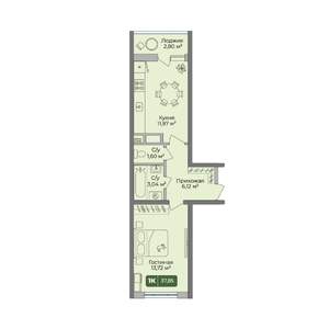 1-к квартира, вторичка, 38м2, 8/10 этаж