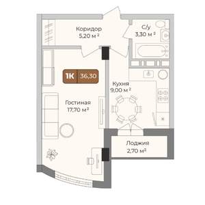 1-к квартира, вторичка, 36м2, 3/9 этаж