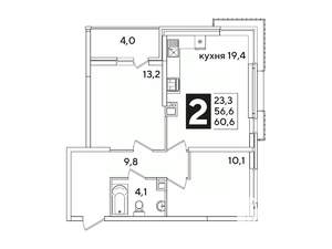 2-к квартира, вторичка, 61м2, 6/16 этаж