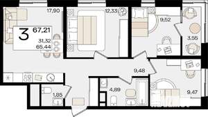 3-к квартира, вторичка, 67м2, 12/16 этаж