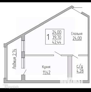 1-к квартира, вторичка, 42м2, 8/24 этаж