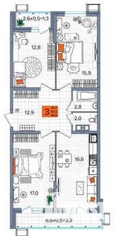 3-к квартира, сданный дом, 85м2, 8/16 этаж