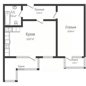 1-к квартира, вторичка, 54м2, 21/24 этаж