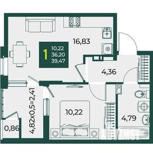 1-к квартира, вторичка, 39м2, 4/18 этаж