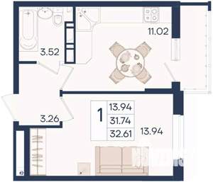 1-к квартира, вторичка, 33м2, 8/18 этаж