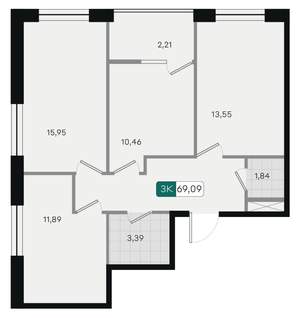 3-к квартира, вторичка, 69м2, 10/18 этаж
