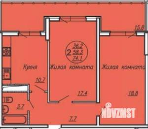 2-к квартира, вторичка, 74м2, 18/24 этаж