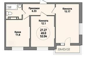2-к квартира, сданный дом, 39м2, 3/16 этаж